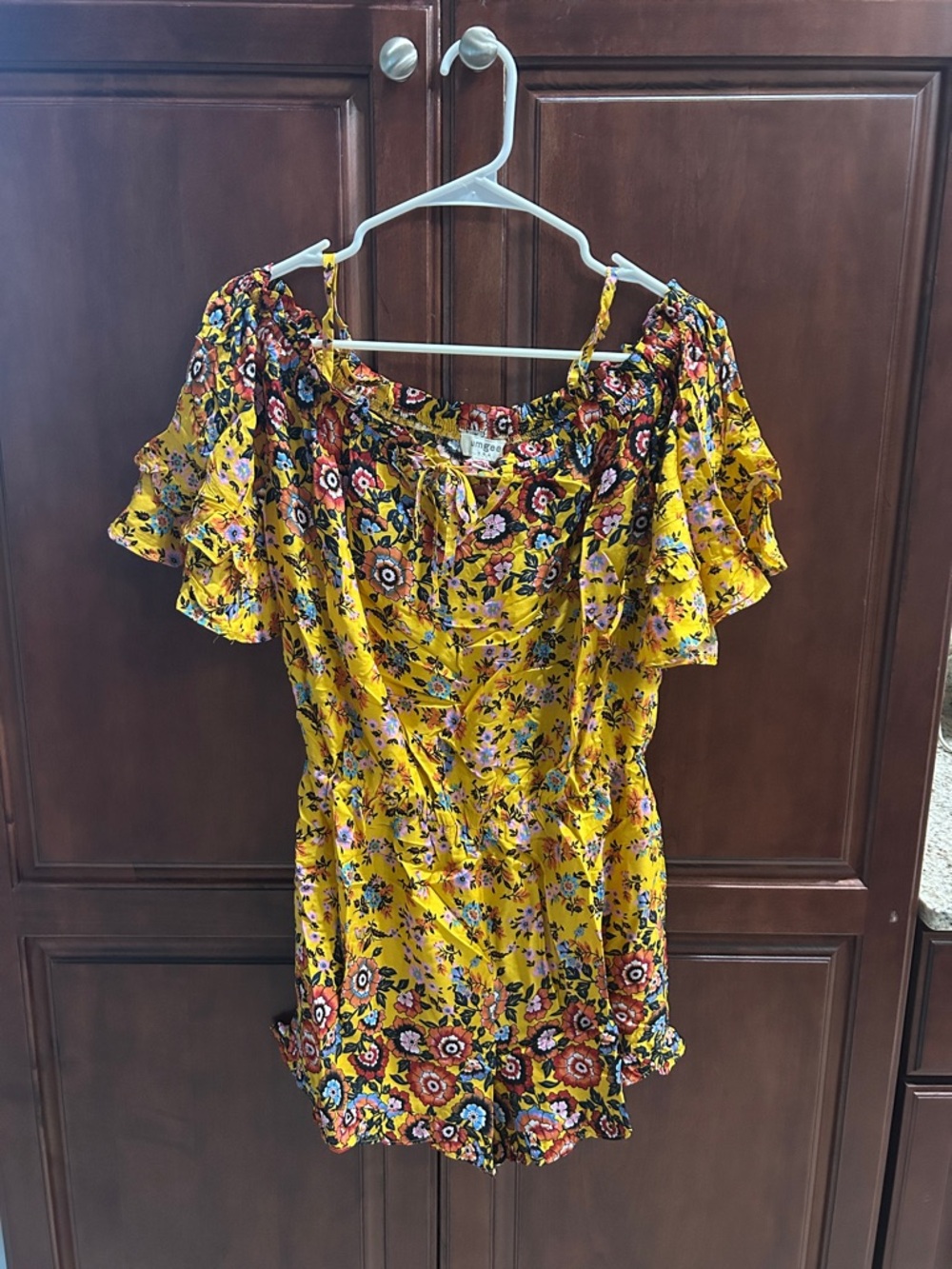 Umgee Rayon Yellow Floral On/Off-Shoulder Romper